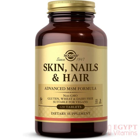 Solgar Skin, Nails & Hair, Advanced MSM Formula, Supports Collagen for Hair, Nail and Skin Health - Provides Zinc, Vitamin C & Copper ,120 Tablets سولجار الشعر والجلد والاظافر ،زنك ونحاس وفيتامين سى وفيتامينات اخرى، 120 قرص