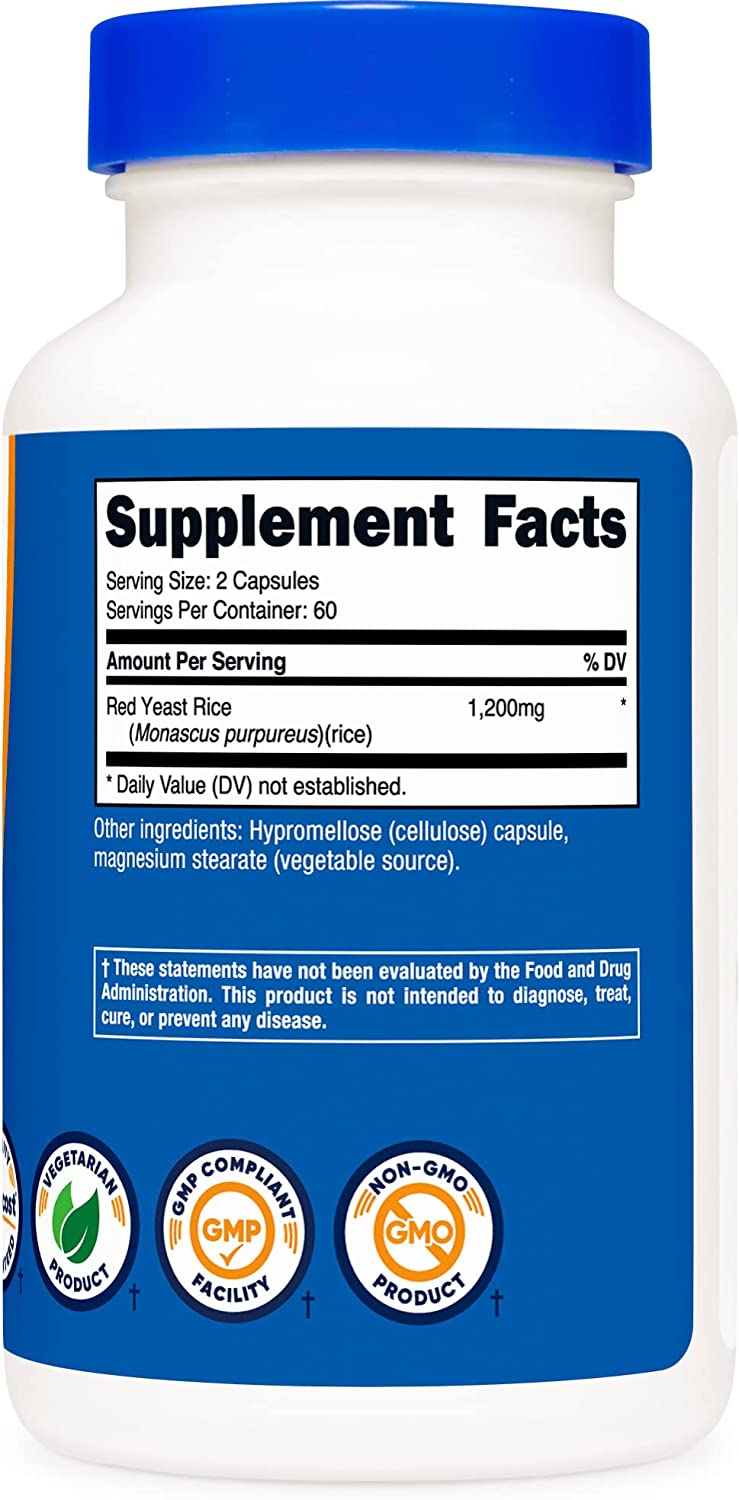 Nutricost Red Yeast Rice 1200mg, 120 Capsules - 60 Serv, Veggie Caps