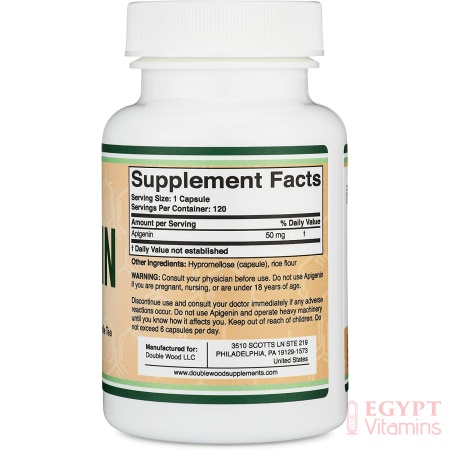 DOUBLE WOOD Apigenin Supplement - 50mg per Capsule, 120 Count (Powerful Bioflavonoid Found in Chamomile Tea for Relaxation, Sleep, and Mood) Senolytic Flavonols for Aging