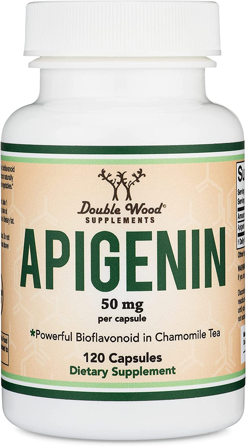 DOUBLE WOOD Apigenin Supplement - 50mg per Capsule, 120 Count (Powerful Bioflavonoid Found in Chamomile Tea for Relaxation, Sleep, and Mood) Senolytic Flavonols for Aging