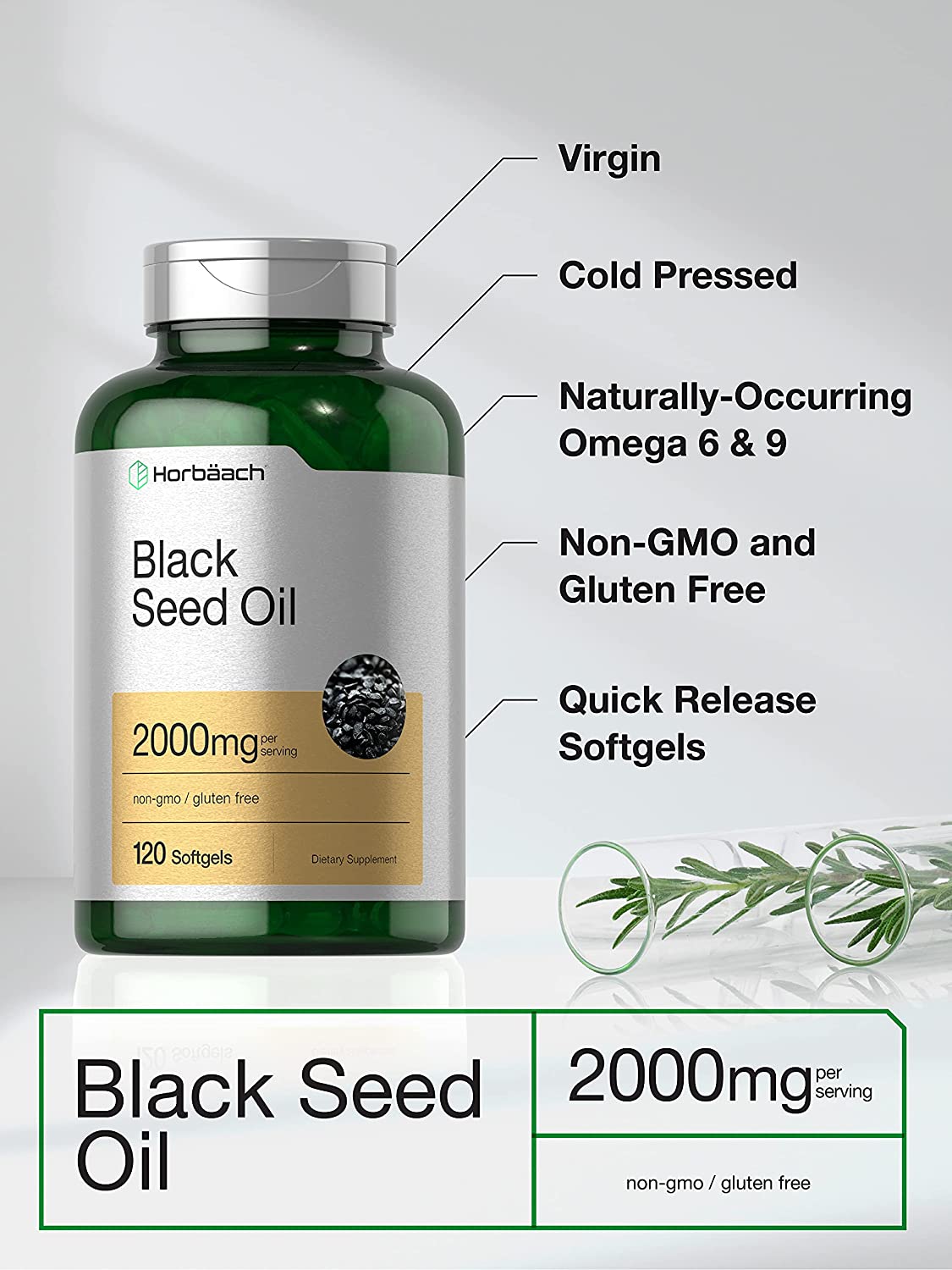 Horbaach Black Seed Oil 2000mg | 120 Softgel Capsules