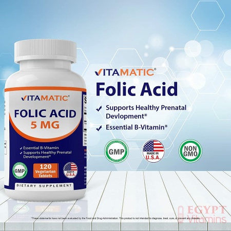 Vitamatic Folic Acid 5mg (5000 mcg) - 120 Vegetarian Tablets - (Vitamin B9 Folate)