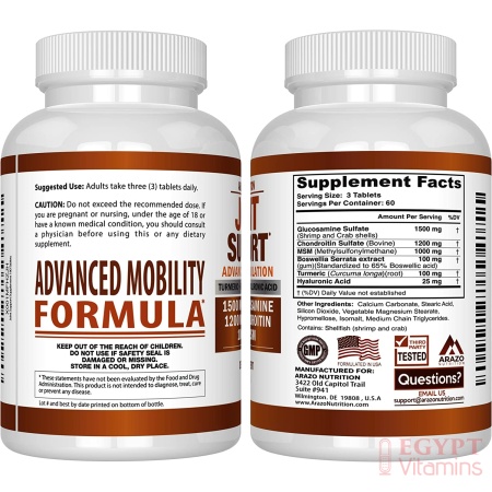 Arazo Nutrition Glucosamine Chondroitin Turmeric Msm Boswellia - Joint Support Supplement for Relief 180 Tablets