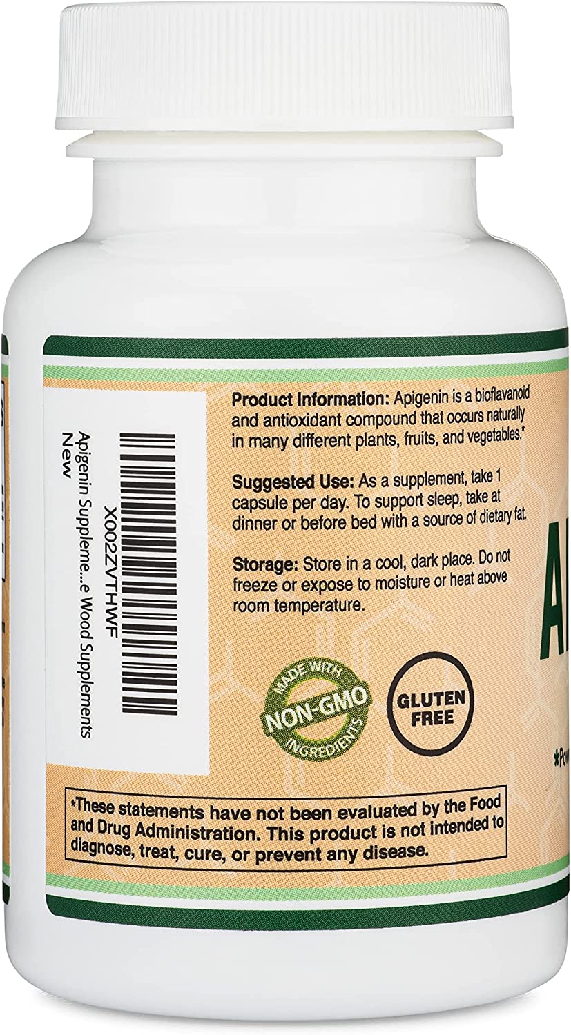DOUBLE WOOD Apigenin Supplement - 50mg per Capsule, 120 Count (Powerful Bioflavonoid Found in Chamomile Tea for Relaxation, Sleep, and Mood) Senolytic Flavonols for Aging