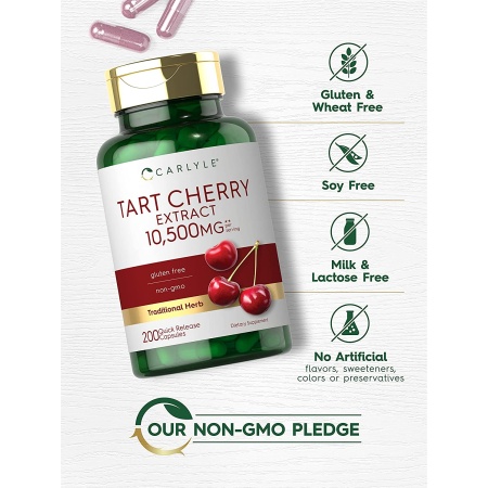 Carlyle Tart Cherry Capsules | 10,500mg | 200 Pills | Max Potency | Tart Cherry Juice Extract, Features