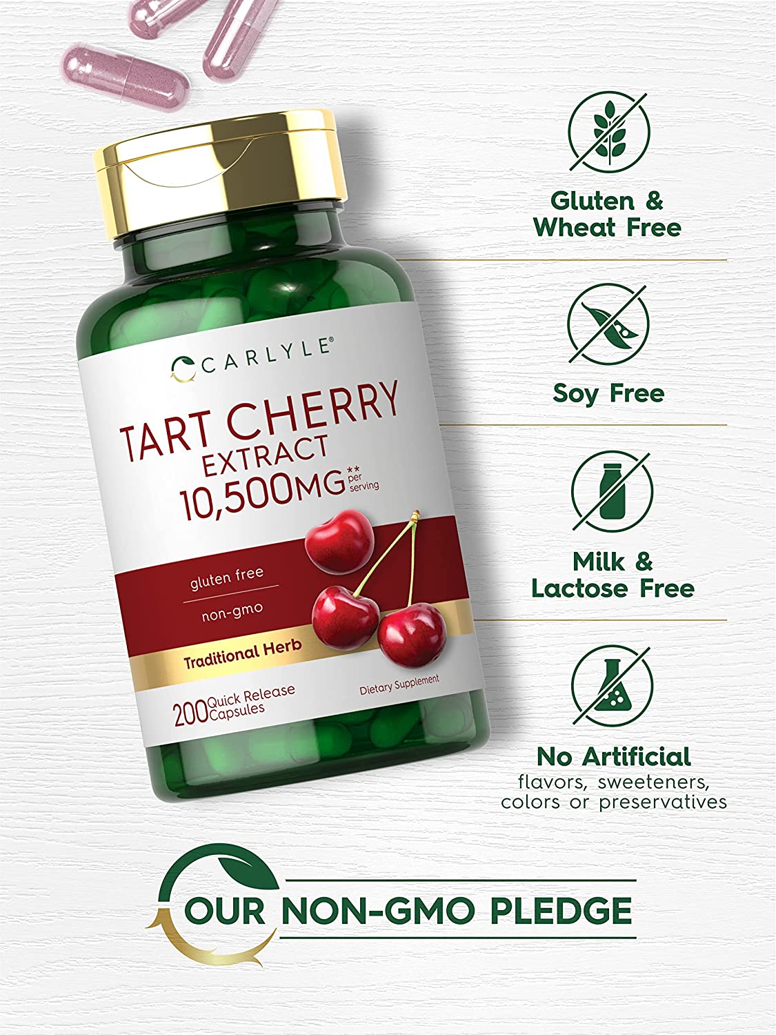 Carlyle Tart Cherry Capsules | 10,500mg | 200 Pills | Max Potency | Tart Cherry Juice Extract, Features