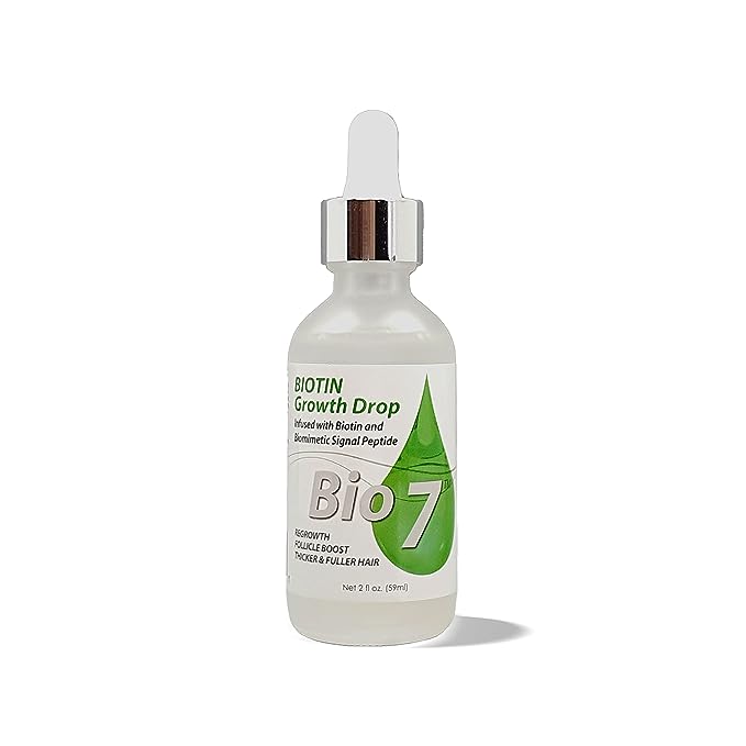 BIO7 BIOTIN GROWTH DROP INFUSED BIOMIMETIC SIGNAL PEPTIDE – 2 Fl Oz – Improve the Appearance of Hair Loss By Looking Visibly Longer, Thicker, Boost Follicle Growth – By Natures