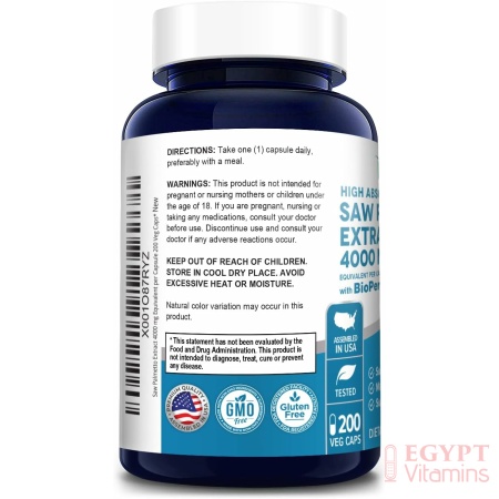 NusaPure Saw Palmetto Extract 4,000mg,with Bioperine, 200 Capsules