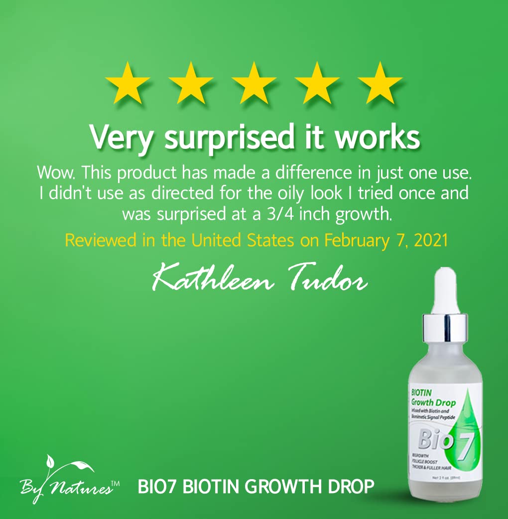 BIO7 BIOTIN GROWTH DROP INFUSED BIOMIMETIC SIGNAL PEPTIDE – 2 Fl Oz – Improve the Appearance of Hair Loss By Looking Visibly Longer, Thicker, Boost Follicle Growth – By Natures<BR/>البيوتين السائل 60 مل لعلاج تساقط الشعر وتقويته وتقوية بصيلاته وجعله اكثر سمكا - Image 2