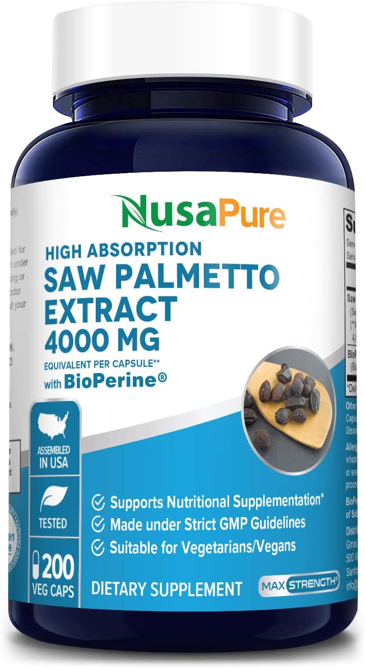 NusaPure Saw Palmetto Extract 4,000mg,with Bioperine, 200 Capsulesمستخلص بلميط منشارى 4000 مجم،مع خلاصة الفلفل الاسود لتحسين الامتصاص ، 200 كبسولة