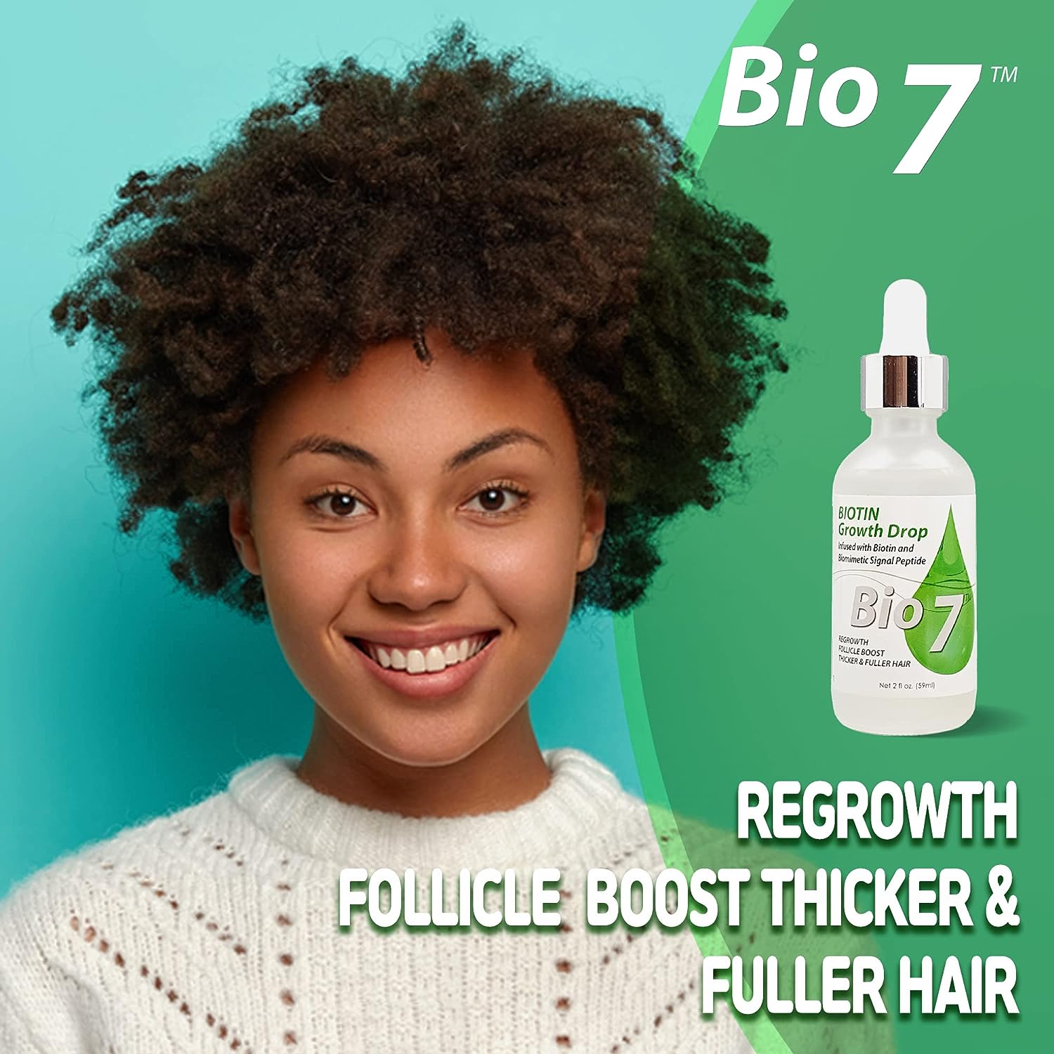 BIO7 BIOTIN GROWTH DROP INFUSED BIOMIMETIC SIGNAL PEPTIDE – 2 Fl Oz – Improve the Appearance of Hair Loss By Looking Visibly Longer, Thicker, Boost Follicle Growth – By Natures<BR/>البيوتين السائل 60 مل لعلاج تساقط الشعر وتقويته وتقوية بصيلاته وجعله اكثر سمكا - Image 5