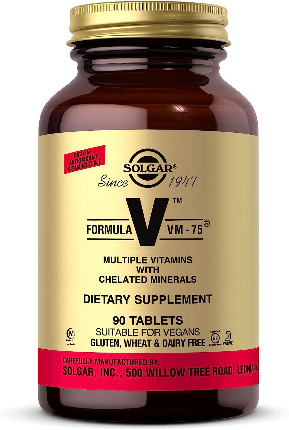 Solgar Formula VM-75 - Vitamins B, C & E - Calcium - Folic Acid - 90 Tabletsسولجار فيتامينات و معادن متعددة ، 180 حباية