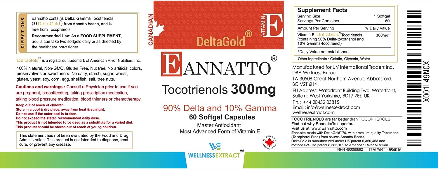 Eannatto DeltaGold Tocotrienols | Premium Vitamin E Supplement, Ingredients