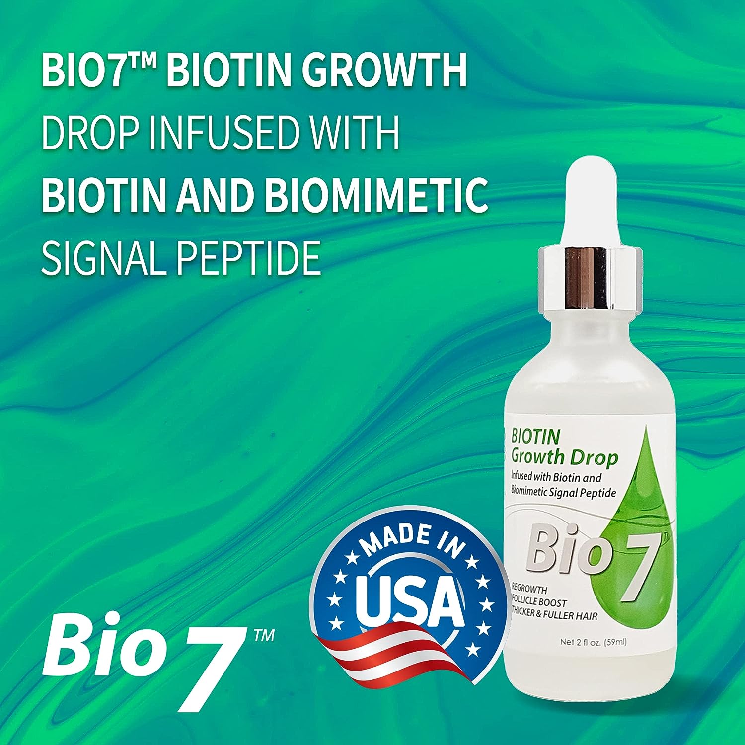 BIO7 BIOTIN GROWTH DROP INFUSED BIOMIMETIC SIGNAL PEPTIDE – 2 Fl Oz – Improve the Appearance of Hair Loss By Looking Visibly Longer, Thicker, Boost Follicle Growth – By Natures<BR/>البيوتين السائل 60 مل لعلاج تساقط الشعر وتقويته وتقوية بصيلاته وجعله اكثر سمكا - Image 4