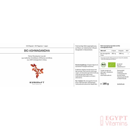 Kurkraft® Original Bio Ashwagandha - High Dose - Real Indian Sleepberry - Vegan, Laboratory Tested, German Production