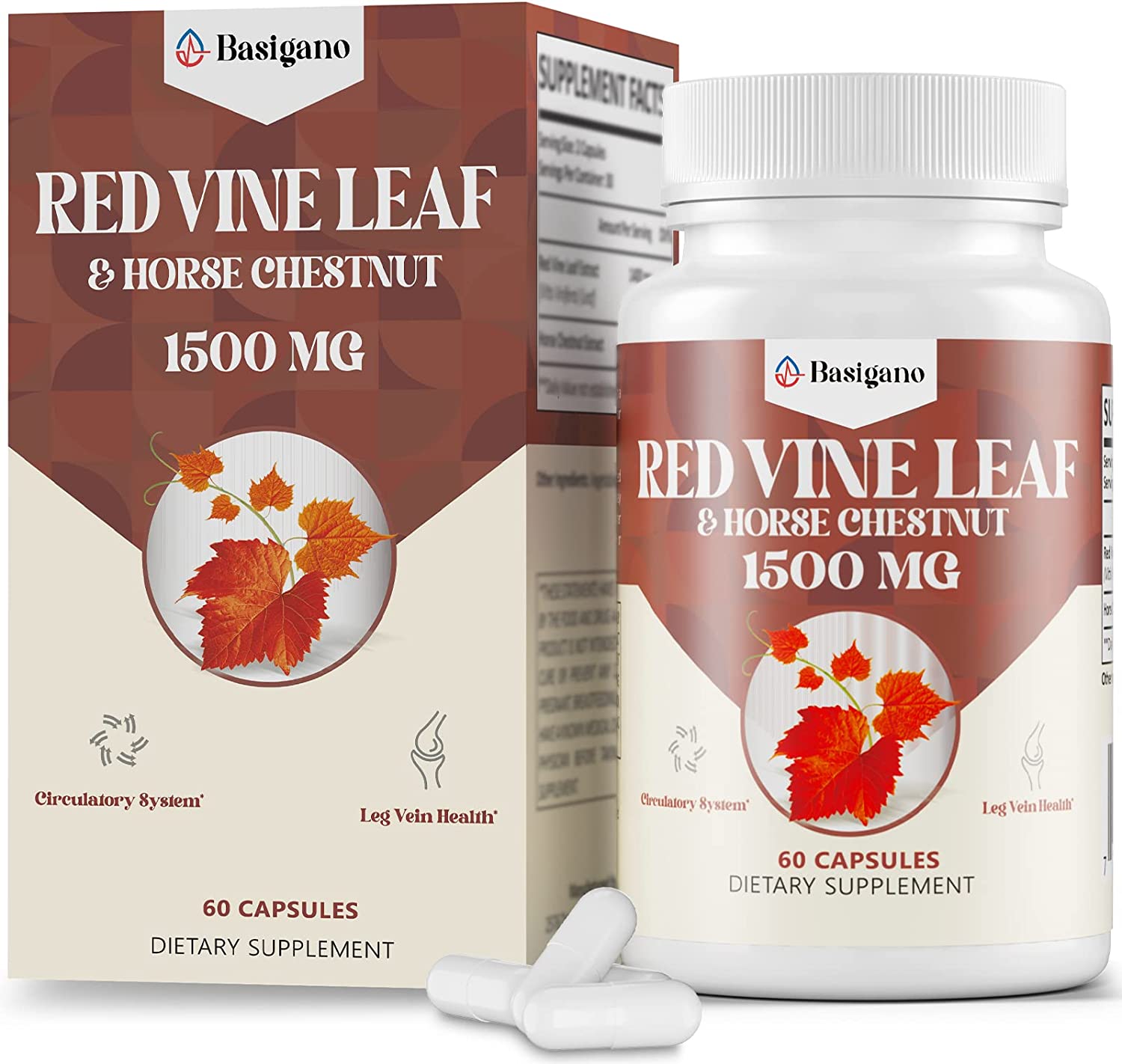 Red Vine Leaf & Horse Chestnut | Natural Vein Support Formula 1500mg | 60 Capsules