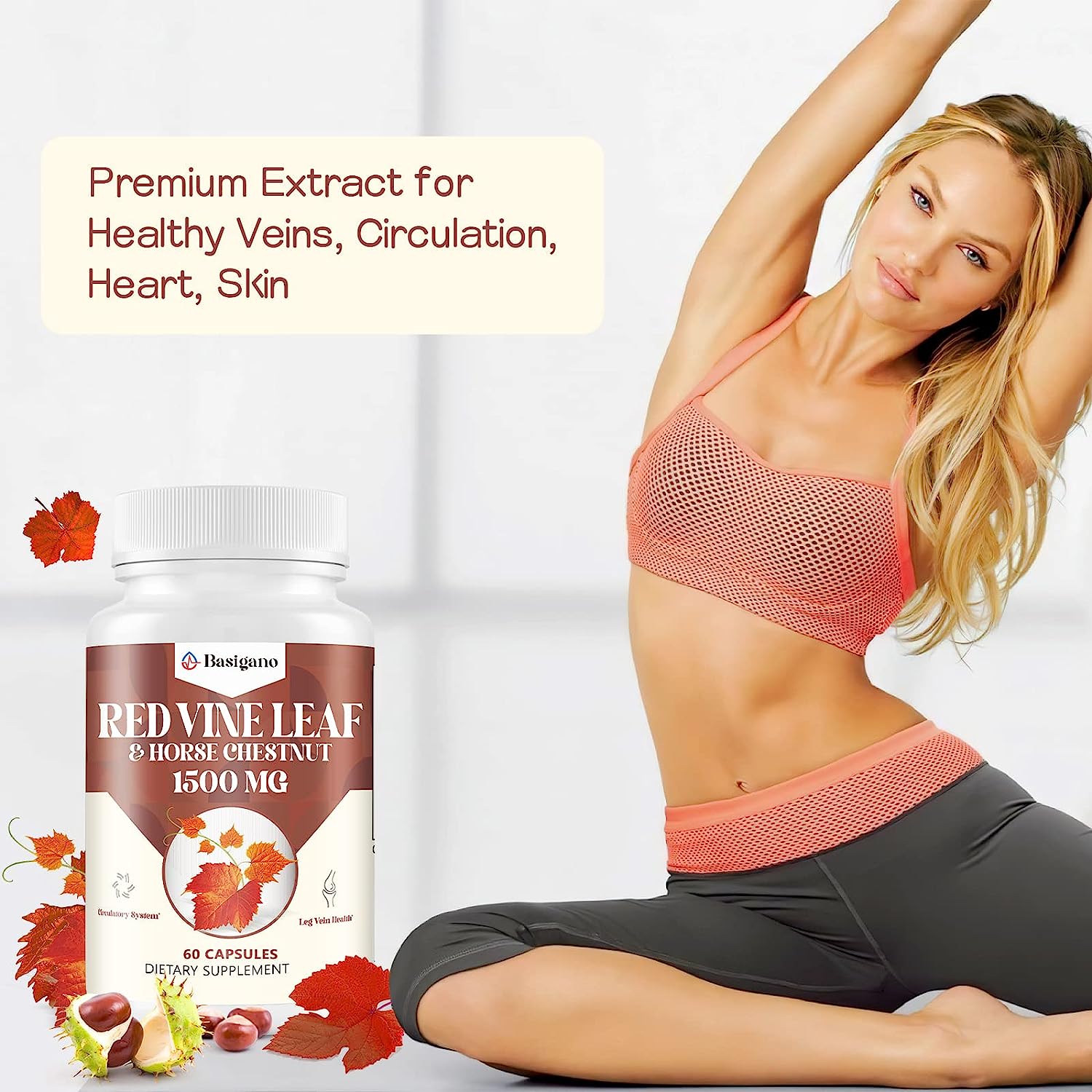 Red Vine Leaf & Horse Chestnut | Natural Vein Support Formula 1500mg | 60 Capsules