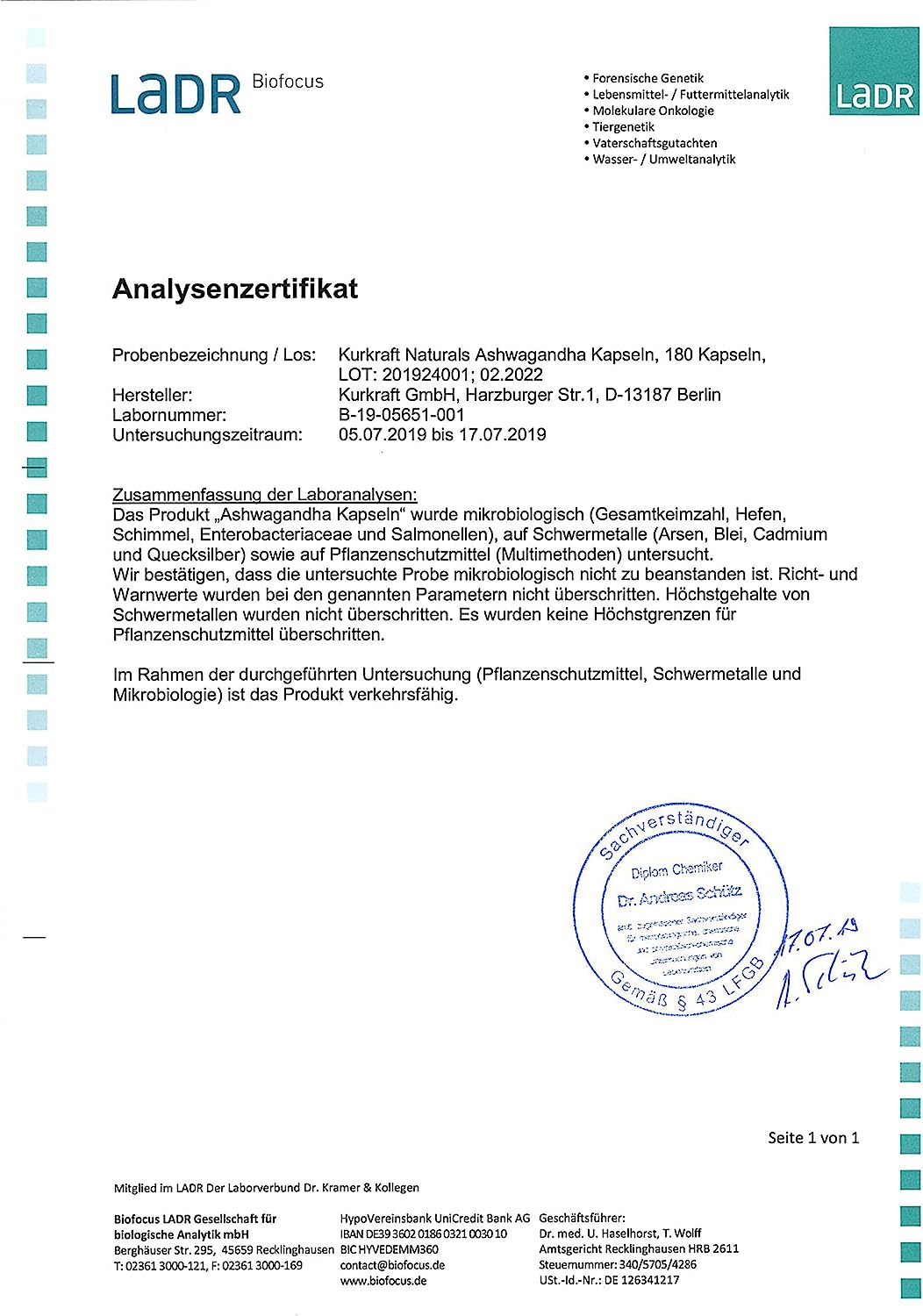 Kurkraft® Original Bio Ashwagandha - High Dose - Real Indian Sleepberry - Vegan, Laboratory Tested, German Production