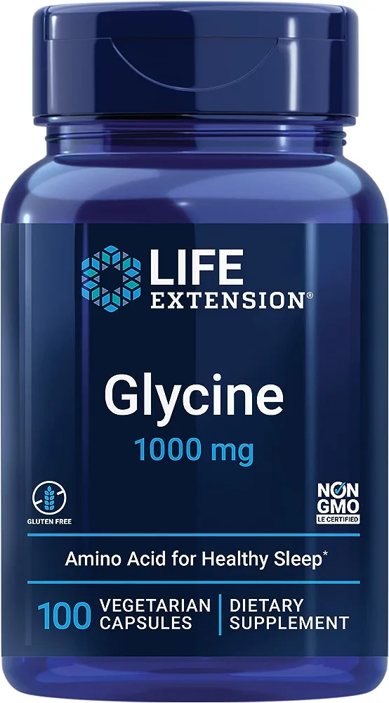 Life Extension Glycine 1000 mg – Promotes Relaxation, Healthy Sleep, Glucose + Fructose Metabolism – Gluten-Free, Non-GMO, Vegetarian – 100 Vegetarian Capsules
