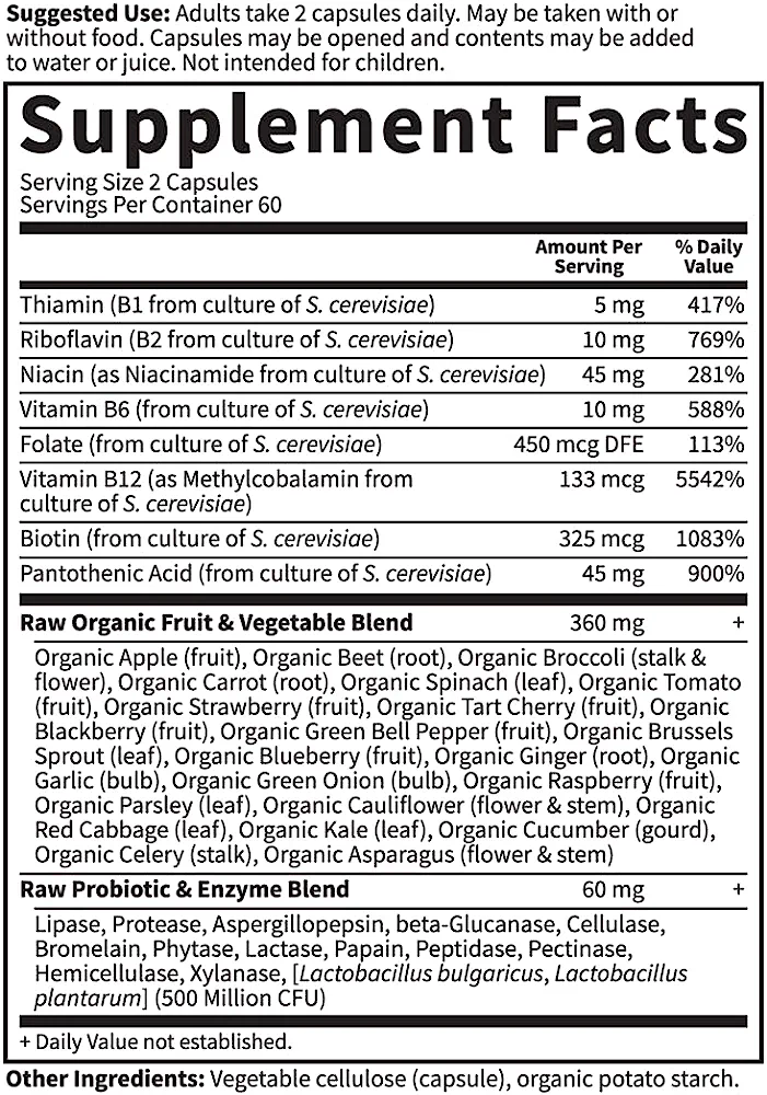 Garden of Life Raw B Complex - Vitamin Code - 120 Vegan Capsules, High Potency Vitamins for Energy & Metabolism with B2 Riboflavin, B1, B3, B6, Folate, B12 as Methylcobalamin & Biotin Plus Probiotics - Image 6