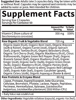 ingredients of Garden of Life Raw Vitamin Code Vitamin C