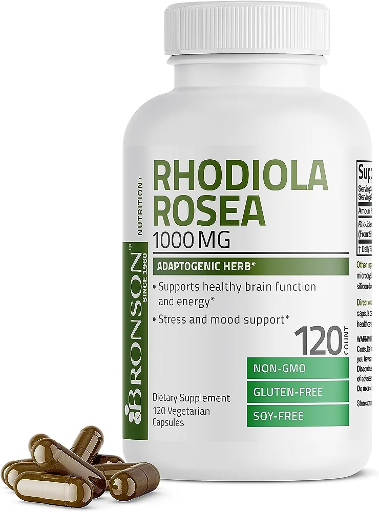 Bronson Rhodiola Rosea 1000mg Supplement - Adaptogenic Herb for Brain, Stress & Mood Support - Non-GMO, 120 Vegetarian Capsules