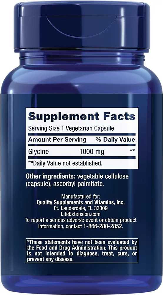 Life Extension Glycine 1000 mg – Promotes Relaxation, Healthy Sleep, Glucose + Fructose Metabolism – Gluten-Free, Non-GMO, Vegetarian – 100 Vegetarian Capsules - Image 3