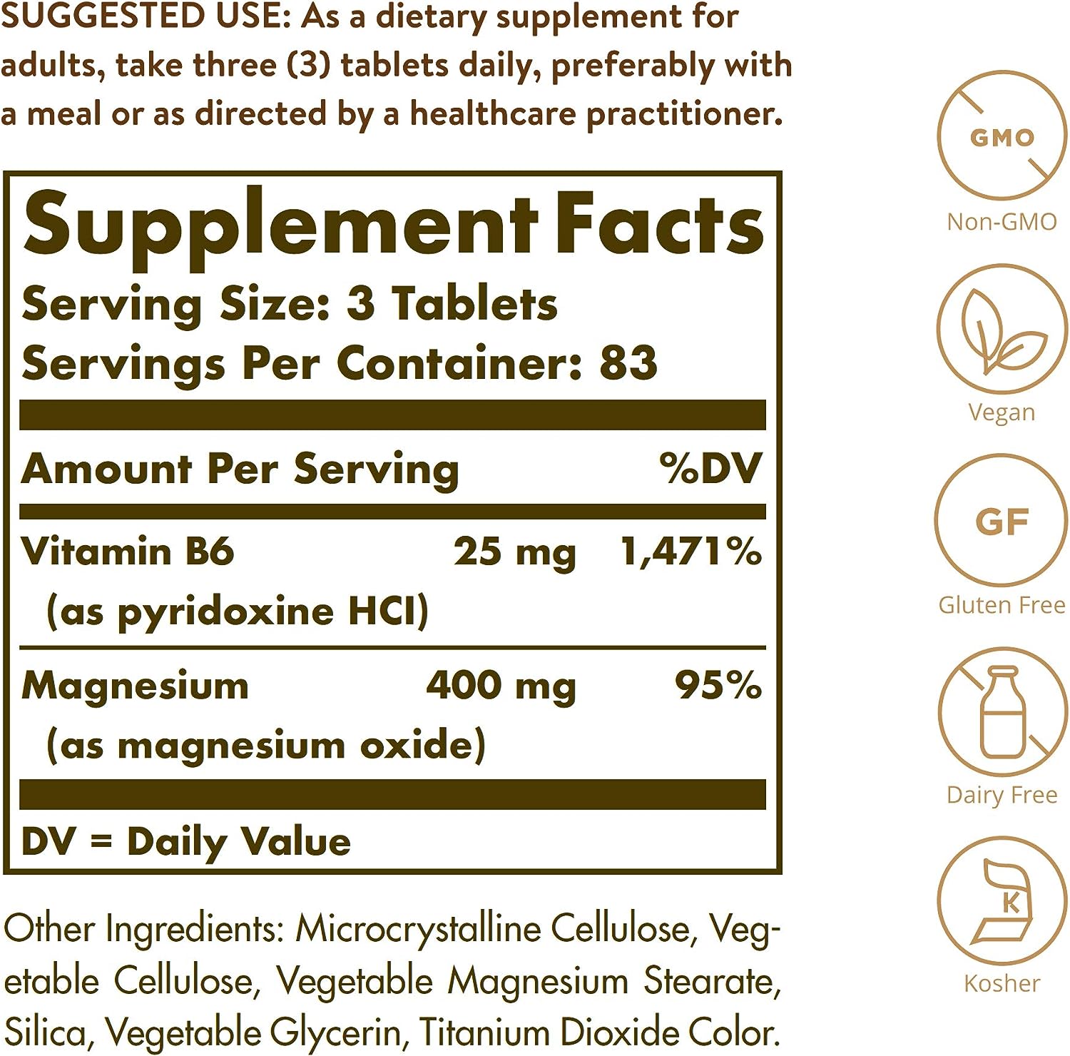 Solgar Magnesium with Vitamin B6, 250 Tablets - Promote Healthy Bone Mineralization, Support Nerve & Muscle Function, Energy Metabolism - Non-GMO, Vegan, Gluten Free, Dairy Free, Kosher - 83 Servings - Image 4