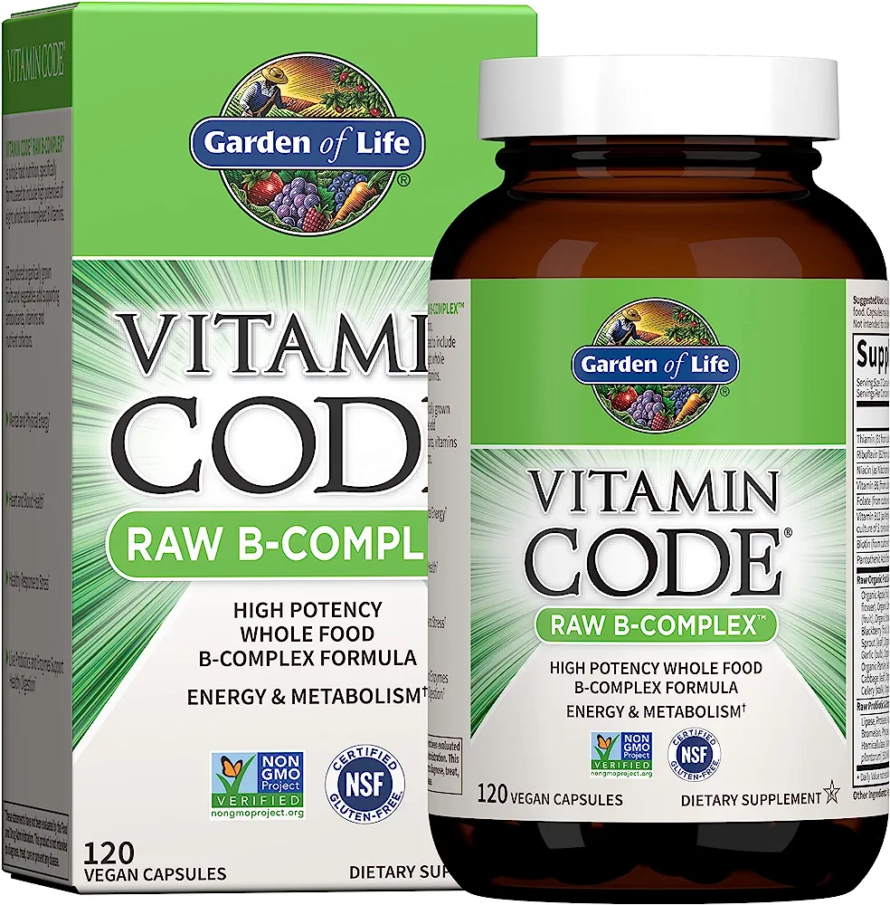 Garden of Life Raw B Complex - Vitamin Code - 120 Vegan Capsules, High Potency Vitamins for Energy & Metabolism with B2 Riboflavin, B1, B3, B6, Folate, B12 as Methylcobalamin & Biotin Plus Probiotics