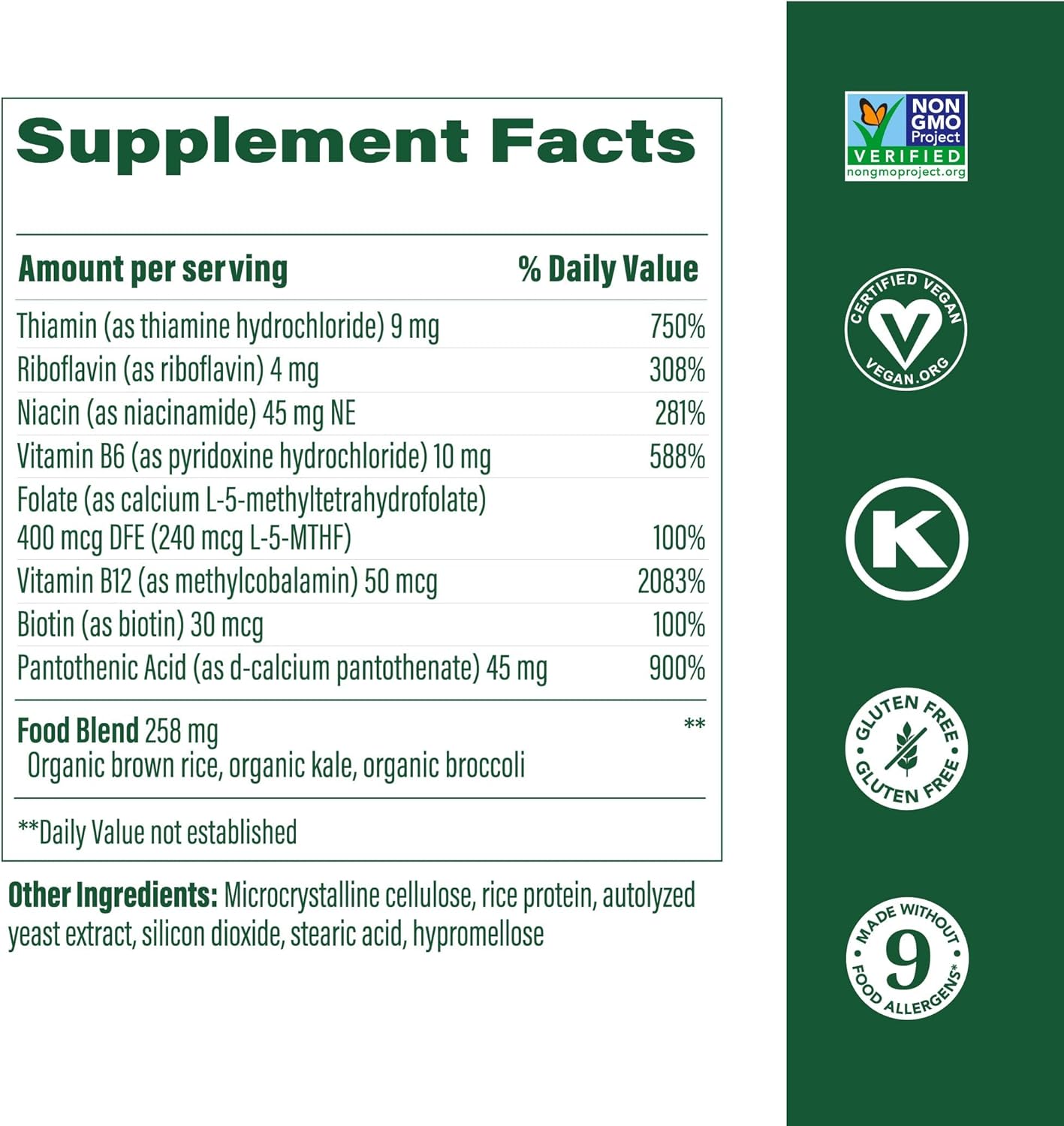 B Complex Vitamins, MegaFood, Natural Energy & Wellness Support, Ingredients