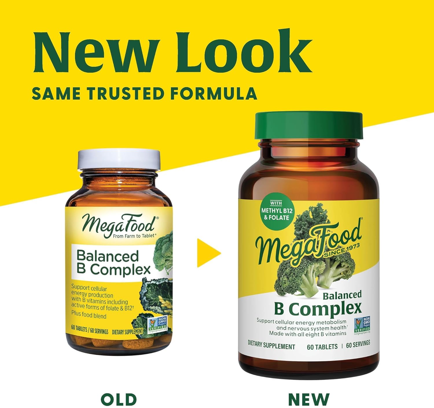 B Complex Vitamins, MegaFood, Natural Energy & Wellness Support, New Shape