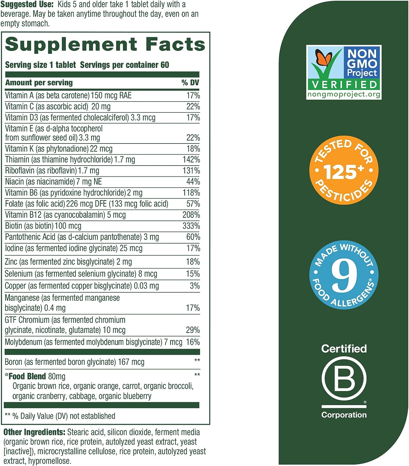 MegaFood, Kids One Daily Multivitamins, Ingredients