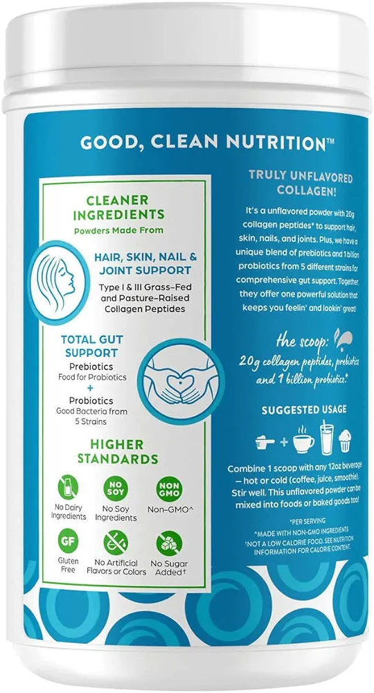 Orgain Collagen Peptides + Probiotics, Unflavored, 1.6 lbs</br>مسحوق الكولاجين الطبيعي مع البروبيوتك لتعزيز صحة الجهاز الهضمي وتحسين ليونة المفاصل والم العظام ولتقوية الشعر والاظافر وتحسين صحة الجلد - Image 4