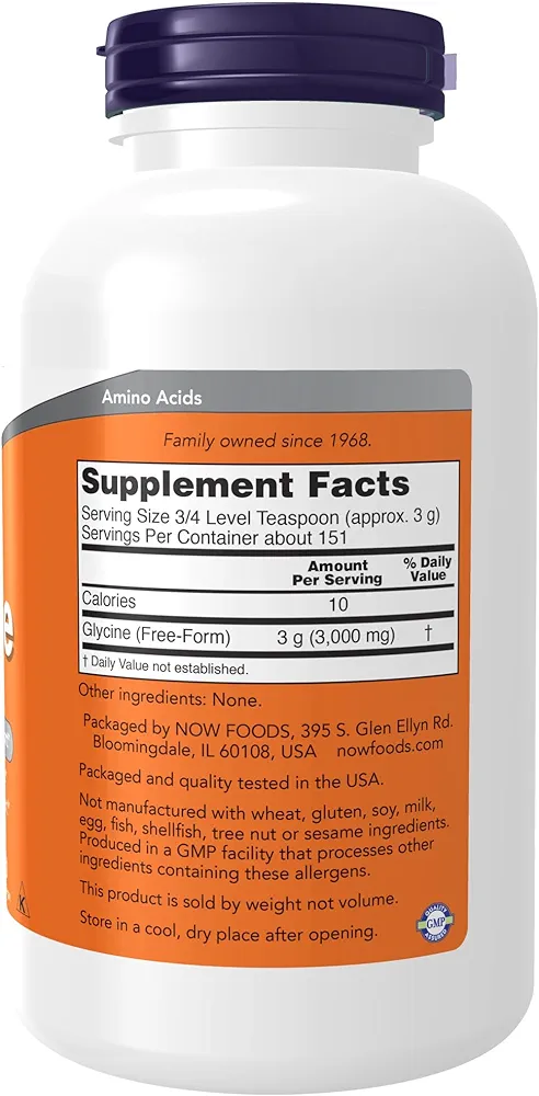ingredients of NOW Supplements, Glycine Pure Powder, Promotes Restful Sleep