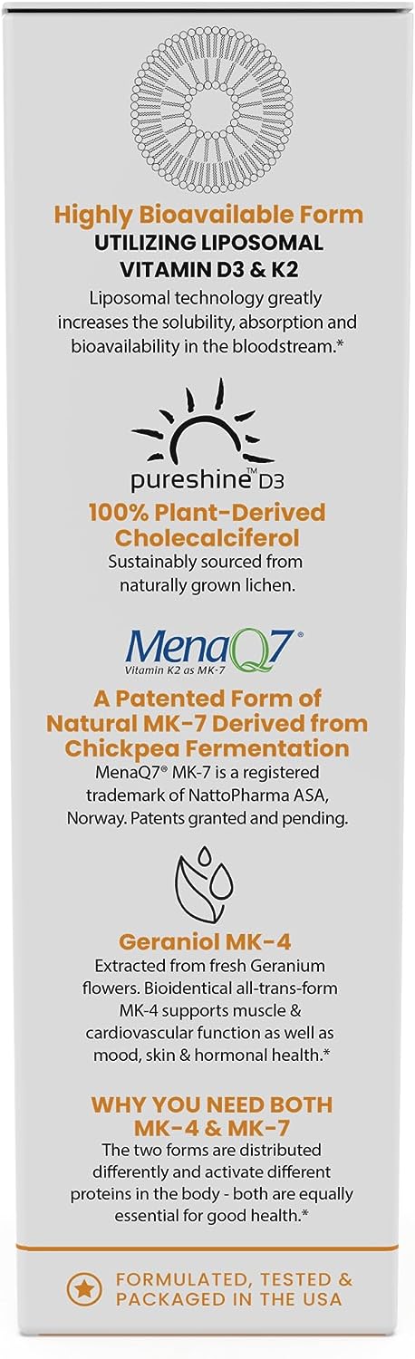 Pure Therapro Rx Vegan D3 + K2 Organic 100% Liposomal | 180 Servings | Maximum Absorption Vitamin D3 and Vitamin K2 Supplements for Men and Women, D3 Vitamin 5000 IU, Liquid Vitamin D3 with K2-20 mL - Image 6