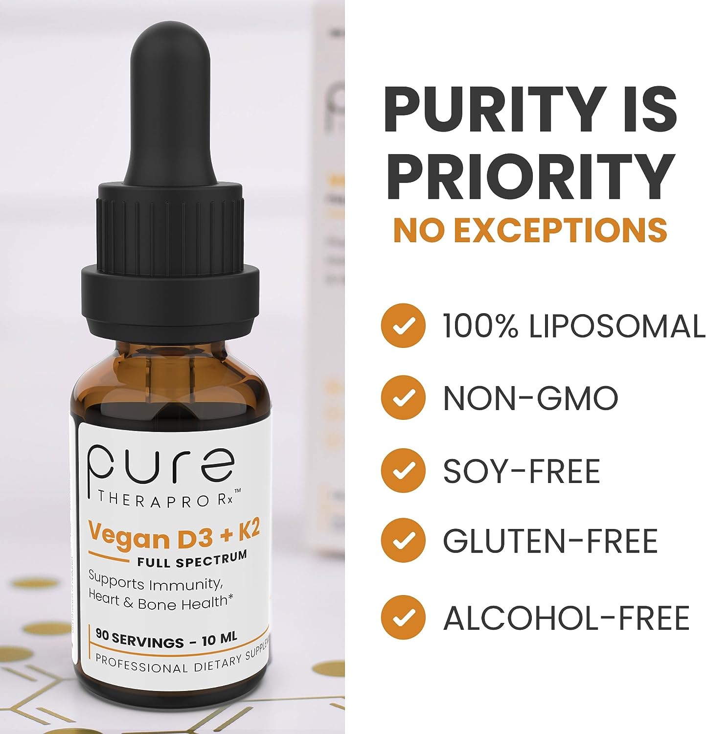 Pure Therapro Rx Vegan D3 + K2 Organic 100% Liposomal | 180 Servings | Maximum Absorption Vitamin D3 and Vitamin K2 Supplements for Men and Women, D3 Vitamin 5000 IU, Liquid Vitamin D3 with K2-20 mL - Image 3