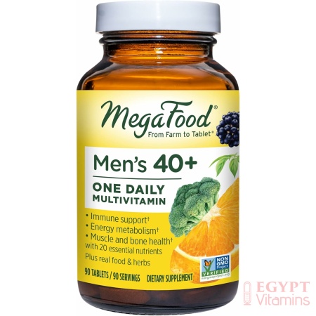 MegaFood Men's 40+ One Daily Multivitamin for Men With Vitamin B, Vitamin D3, Selenium, Zinc & Real Food - Immune Support, Energy Metabolism, and Muscle & Bone Health – Non GMO; Vegetarian - 90 Tabs