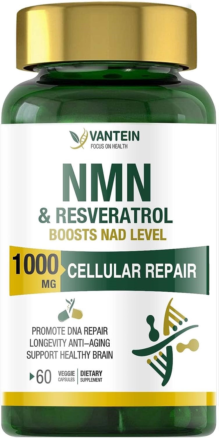 NMN & Resveratrol 1000MG, Supports Anti-Aging, Boost NAD, Cellular Energy Metabolism - 60 CAPSULES إن.إم.إن + ريسفيراتول: مكمل غذائي مضاد للشيخوخة وداعم للطاقة الخلوية, 60 كبسولة
