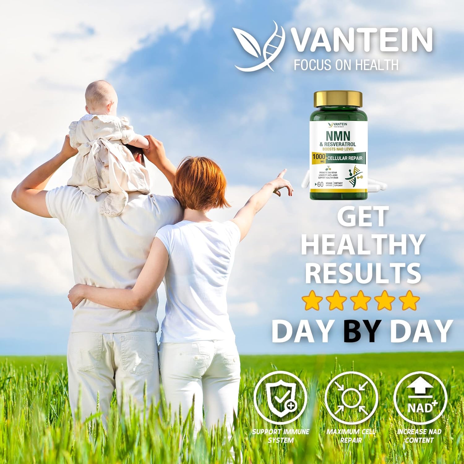 NMN & Resveratrol 1000MG, Supports Anti-Aging, Boost NAD, Cellular Energy Metabolism - 60 CAPSULES إن.إم.إن + ريسفيراتول: مكمل غذائي مضاد للشيخوخة وداعم للطاقة الخلوية, 60 كبسولة - Image 6