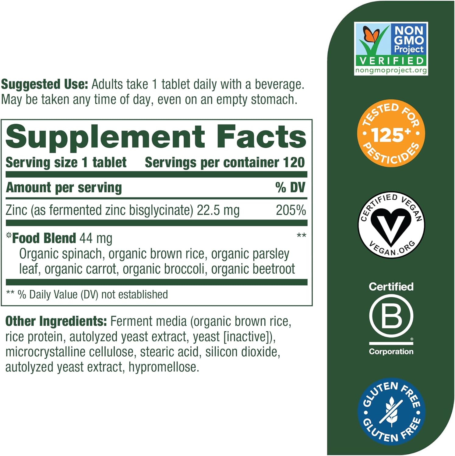 MegaFood, Zinc Immune Support, Ingredients