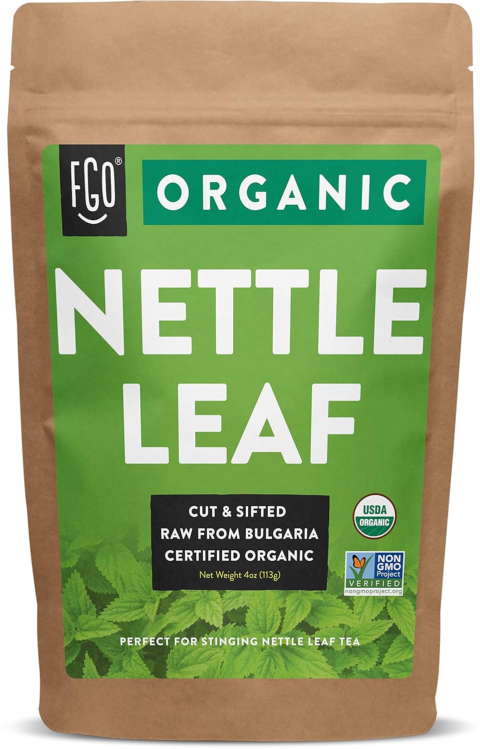 FGO Organic Nettle Leaf Loose Tea, Resealable Kraft Bag | 4oz