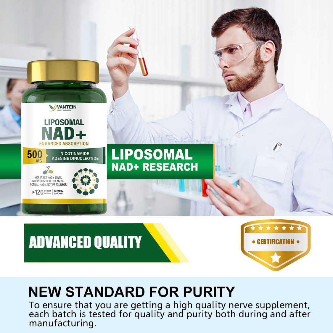 Vantein | Liposomal NAD+ 500mg | Direct Cellular Energy Support | 120 capsules - Image 4