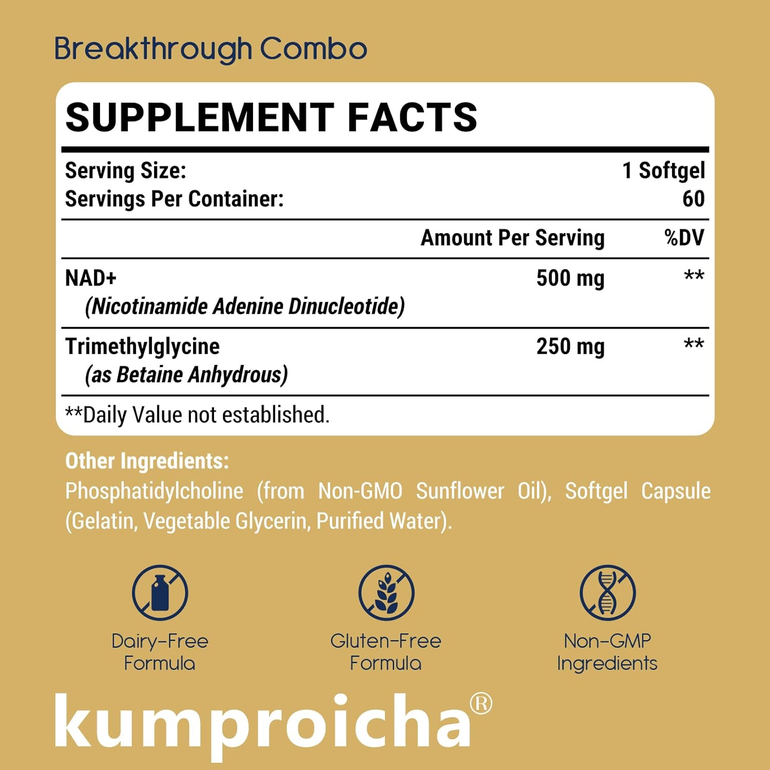 Liposomal NAD+ 500mg with TMG | Cellular Energy Supplement | 60 Count - Image 2