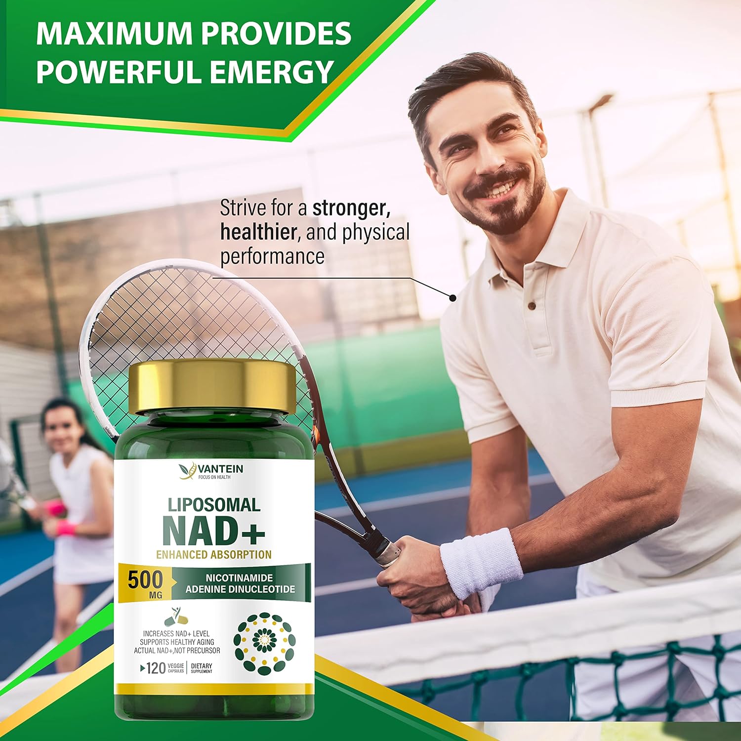 Vantein | Liposomal NAD+ 500mg | Direct Cellular Energy Support | 120 capsules - Image 3