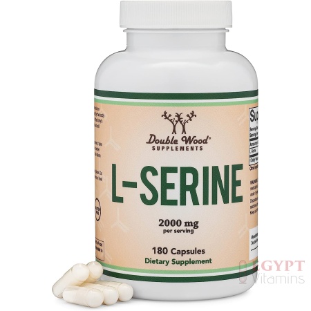 Double Wood L-Serine Capsules 2,000mg Servings Used in Clinical Study, 180 Count, 500mg per Capsule (L Serine Amino Acid for Serotonin Production and Brain Support)