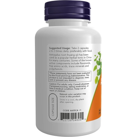 NOW Supplements Astragalus 500 mg | Immune Support, 100 Capsules