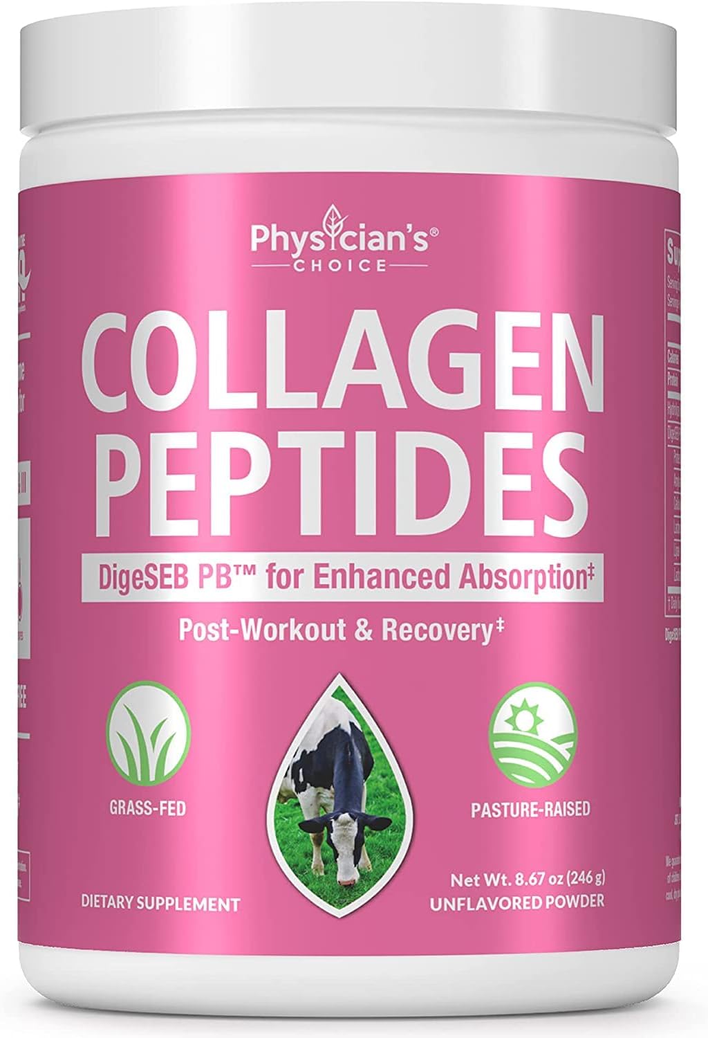 Physician's CHOICE Collagen Peptides Powder w/Digestive Enzymes - Hydrolyzed Protein - Type I & III - Keto Collagen Powder for Women & Men - Hair, Skin, Joints, Workout Recovery - Grass Fed