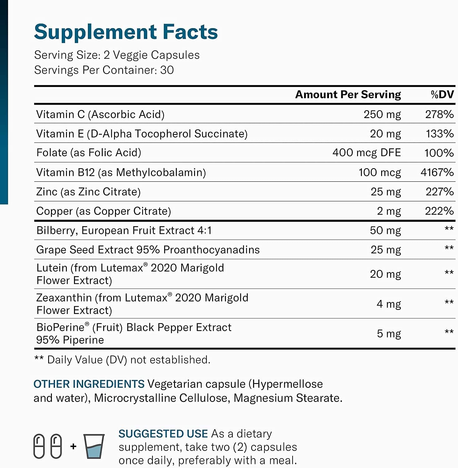 AREDS 2 Eye Vitamins with Lutein & Zeaxanthin | Vision Support | 60 Capsules - Image 2
