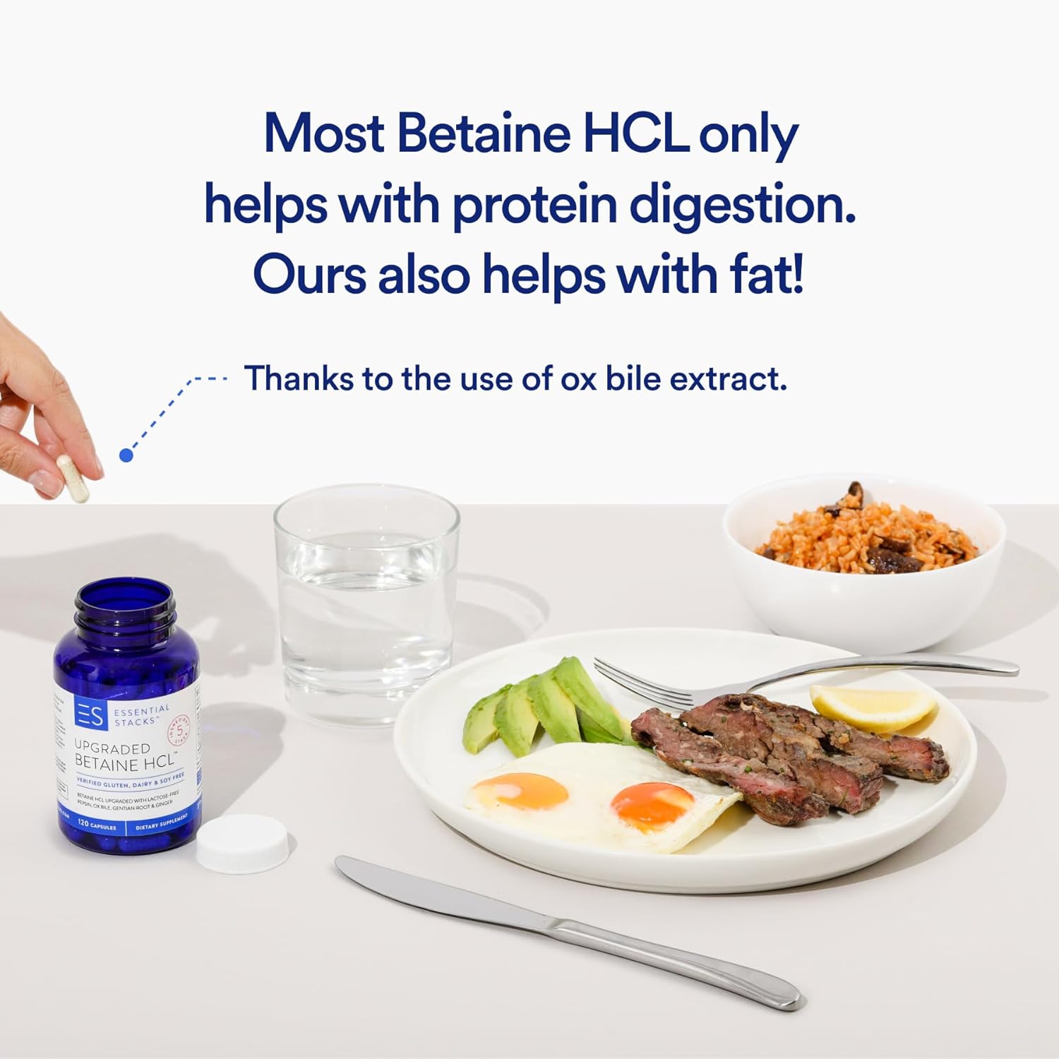 Betaine HCL Supplements for Digestive Health | Essential Stacks | 120 Capsules - Image 3