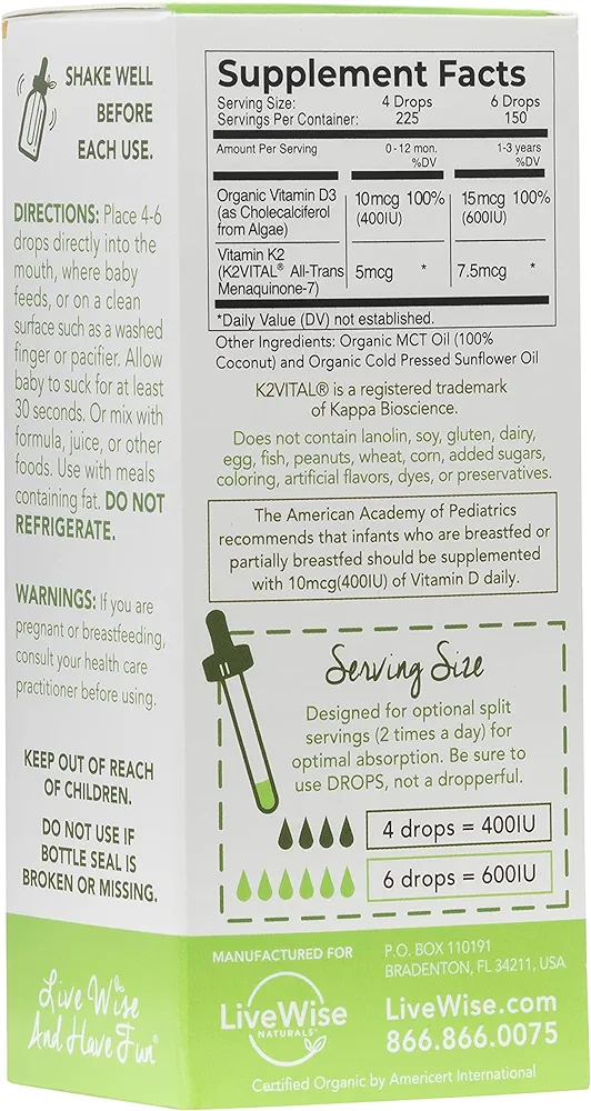 Live Wise Baby Vitamin D3 and Vitamin K2 Liquid Drops - 30 mL - Image 4